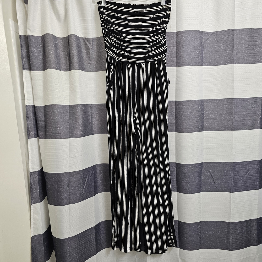 Heart Hips Black and White Striped Jumpsuit